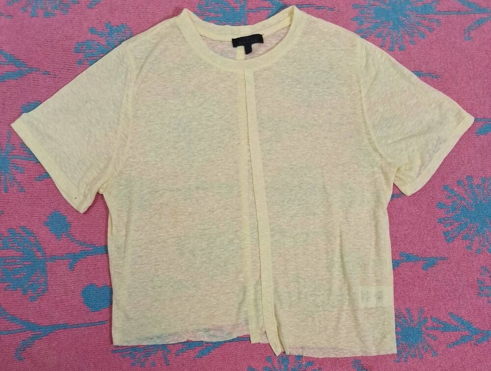 The range womens small linen shirt yellow lightweight shortsleeve frayed hem
